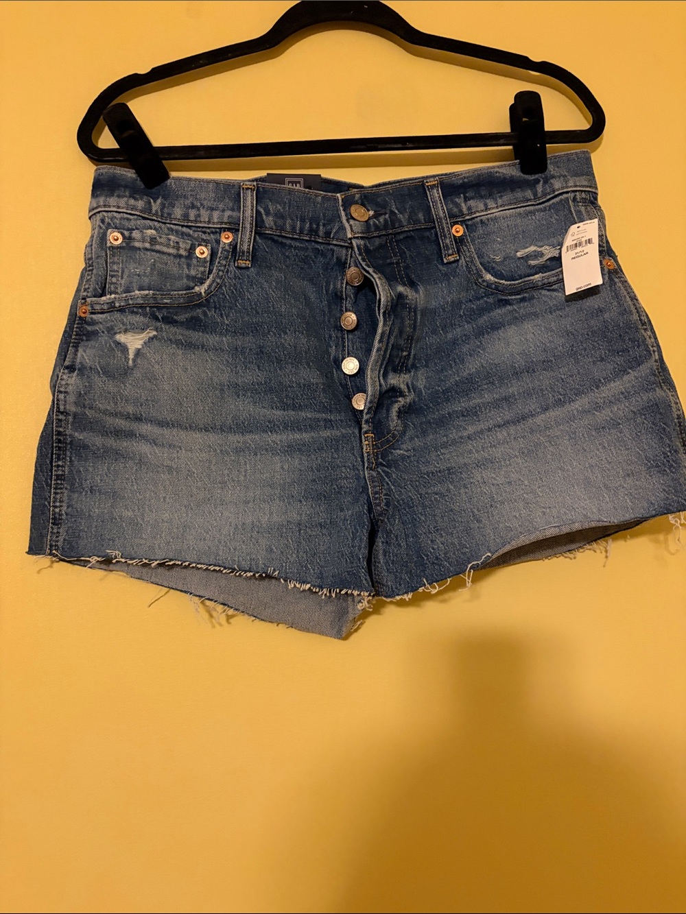 GAP Medium Blue Distressed Button-Fly Denim Shorts
